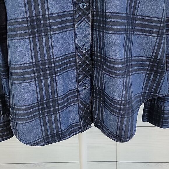 Adam Levine blue plaid button-down shirt Women's Size L - Picture 3 of 10